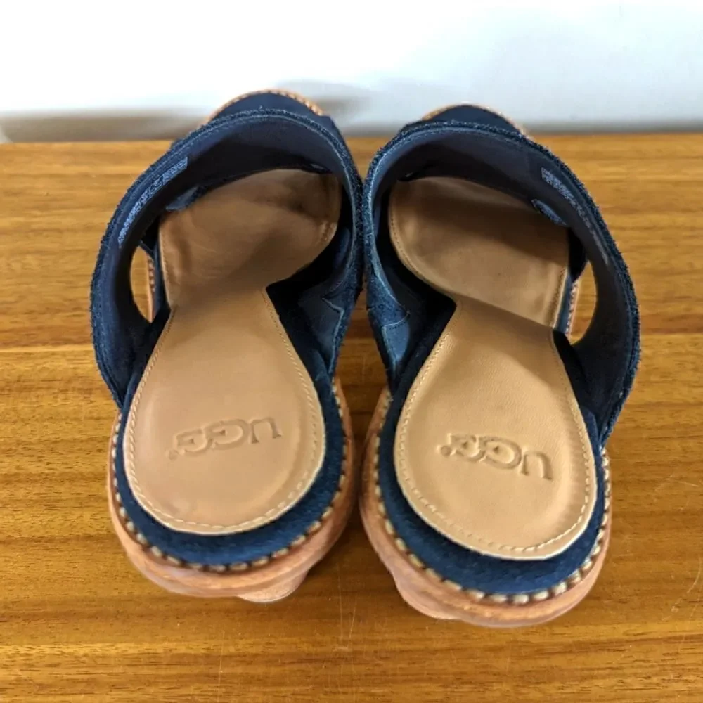 Ugg Blue Suede Leather Preppy Academia Coastal Capsule Sailor Chic Heels 8